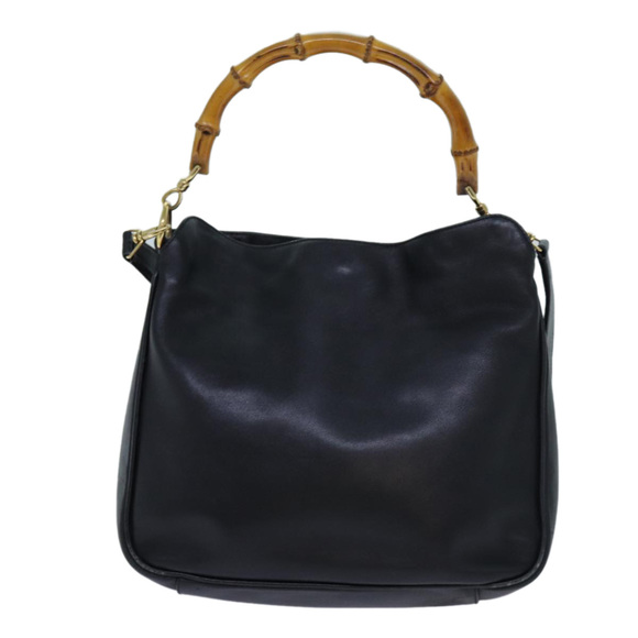 GUCCI Bamboo Shoulder Bag Leather 2way Black Auth 70623 - Picture 2 of 16